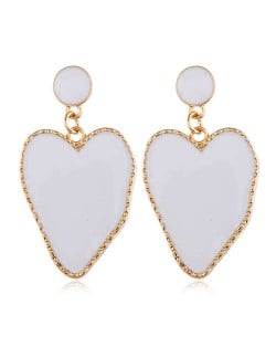 Golden Rim Abstract Shape Heart Design Women Earrings - White