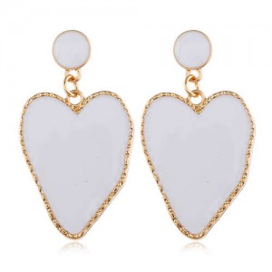 Golden Rim Abstract Shape Heart Design Women Earrings - White