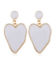 Golden Rim Abstract Shape Heart Design Women Earrings - White