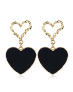 Oil-spot Glazed Unique Heart Theme Design Bold Fashion Women Statement Earrings - Black