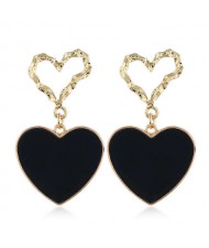 Oil-spot Glazed Unique Heart Theme Design Bold Fashion Women Statement Earrings - Black