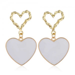 Oil-spot Glazed Unique Heart Theme Design Bold Fashion Women Statement Earrings - White
