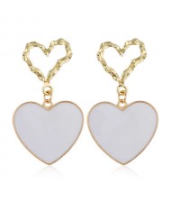 Oil-spot Glazed Unique Heart Theme Design Bold Fashion Women Statement Earrings - White
