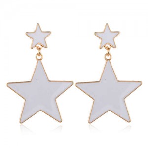 Oil-spot Glazed Star Design Simple Fashion Women Statement Earrings - White