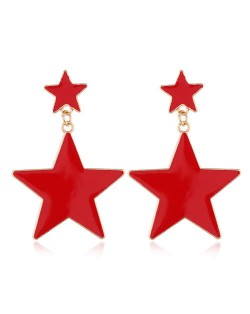 Oil-spot Glazed Star Design Simple Fashion Women Statement Earrings - Red