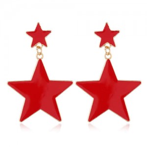 Oil-spot Glazed Star Design Simple Fashion Women Statement Earrings - Red