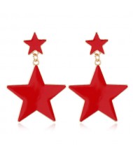 Oil-spot Glazed Star Design Simple Fashion Women Statement Earrings - Red