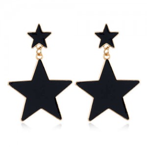 Oil-spot Glazed Star Design Simple Fashion Women Statement Earrings - Black
