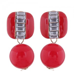 Rhinestone Embellished Square and Round Combo Design Women Studs Earrings - Red