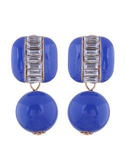 Rhinestone Embellished Square and Round Combo Design Women Studs Earrings - Blue