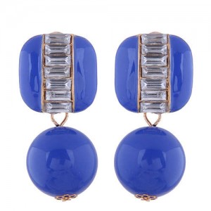 Rhinestone Embellished Square and Round Combo Design Women Studs Earrings - Blue