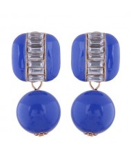 Rhinestone Embellished Square and Round Combo Design Women Studs Earrings - Blue