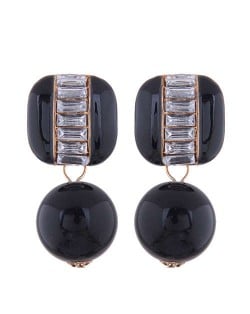 Rhinestone Embellished Square and Round Combo Design Women Studs Earrings - Black