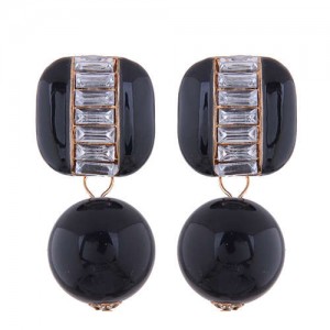 Rhinestone Embellished Square and Round Combo Design Women Studs Earrings - Black