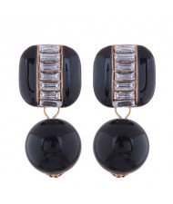 Rhinestone Embellished Square and Round Combo Design Women Studs Earrings - Black