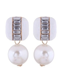 Rhinestone Embellished Square and Round Combo Design Women Studs Earrings - White