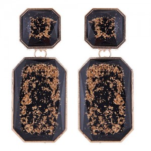 Resin Squares Amber Design Bold Fashion Women Statement Earrings - Black