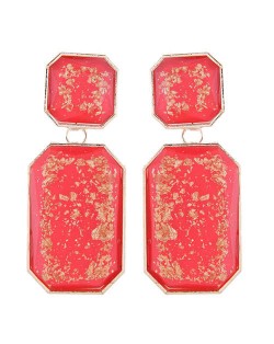 Resin Squares Amber Design Bold Fashion Women Statement Earrings - Red