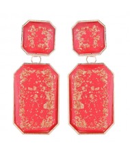 Resin Squares Amber Design Bold Fashion Women Statement Earrings - Red
