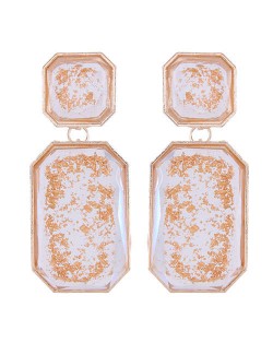 Resin Squares Amber Design Bold Fashion Women Statement Earrings - Transparent with Inlaid Decorations