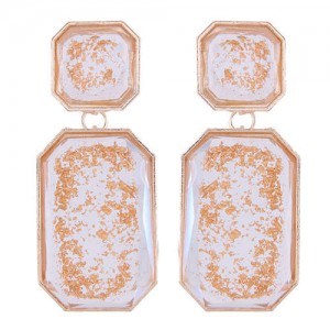 Resin Squares Amber Design Bold Fashion Women Statement Earrings - Transparent with Inlaid Decorations