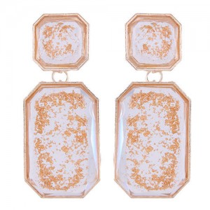Resin Squares Amber Design Bold Fashion Women Statement Earrings - Transparent with Inlaid Decorations