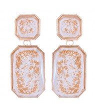Resin Squares Amber Design Bold Fashion Women Statement Earrings - Transparent with Inlaid Decorations