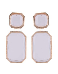 Resin Squares Amber Design Bold Fashion Women Statement Earrings - Transparent