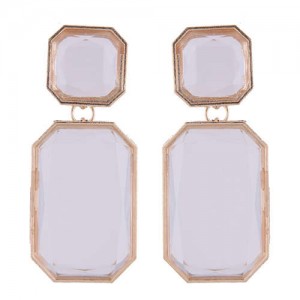 Resin Squares Amber Design Bold Fashion Women Statement Earrings - Transparent