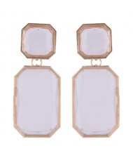 Resin Squares Amber Design Bold Fashion Women Statement Earrings - Transparent