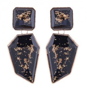 Amber Design Irregular Shape Resin Women Alloy Costume Earrings - Black