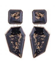 Amber Design Irregular Shape Resin Women Alloy Costume Earrings - Black