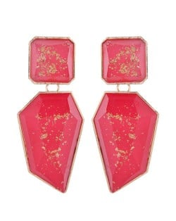 Amber Design Irregular Shape Resin Women Alloy Costume Earrings - Red