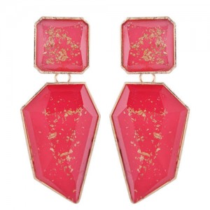 Amber Design Irregular Shape Resin Women Alloy Costume Earrings - Red