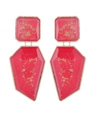 Amber Design Irregular Shape Resin Women Alloy Costume Earrings - Red