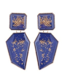 Amber Design Irregular Shape Resin Women Alloy Costume Earrings - Blue