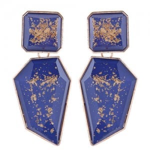 Amber Design Irregular Shape Resin Women Alloy Costume Earrings - Blue