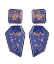 Amber Design Irregular Shape Resin Women Alloy Costume Earrings - Blue
