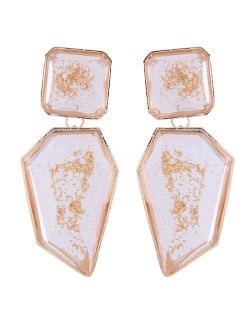 Amber Design Irregular Shape Resin Women Alloy Costume Earrings - Transparent