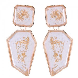 Amber Design Irregular Shape Resin Women Alloy Costume Earrings - Transparent