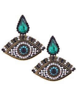 Rhinestone Emebellished Evil Eye Design High Fashion Women Costume Earrings