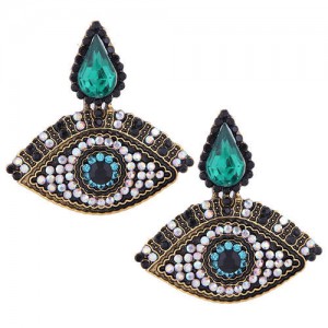 Rhinestone Emebellished Evil Eye Design High Fashion Women Costume Earrings