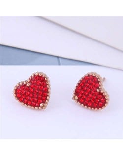 Cubic Zirconia Heart Delicate Design Korean Fashion Titanium Steel Women Earrings - Red