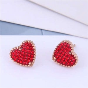 Cubic Zirconia Heart Delicate Design Korean Fashion Titanium Steel Women Earrings - Red