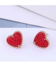 Cubic Zirconia Heart Delicate Design Korean Fashion Titanium Steel Women Earrings - Red