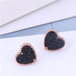 Cubic Zirconia Heart Delicate Design Korean Fashion Titanium Steel Women Earrings - Black