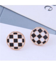 Black and White Contrast Colors High Fashion Round Design Titanium Steel Women Earrings