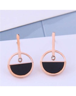 Rhinestone Embellished Hollow Round Design Sweet Fashion Titanium Steel Women Earrings
