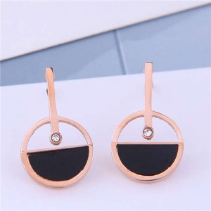Rhinestone Embellished Hollow Round Design Sweet Fashion Titanium Steel Women Earrings