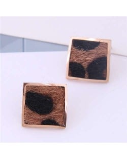 High Fashion Leopard Prints Design Square Shape Titanium Steel Earrings - Brown
